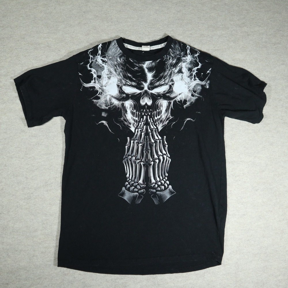 Recycled Threads Mens Skull Praying Hands Graphic T-Shirt Black Size M Grunge